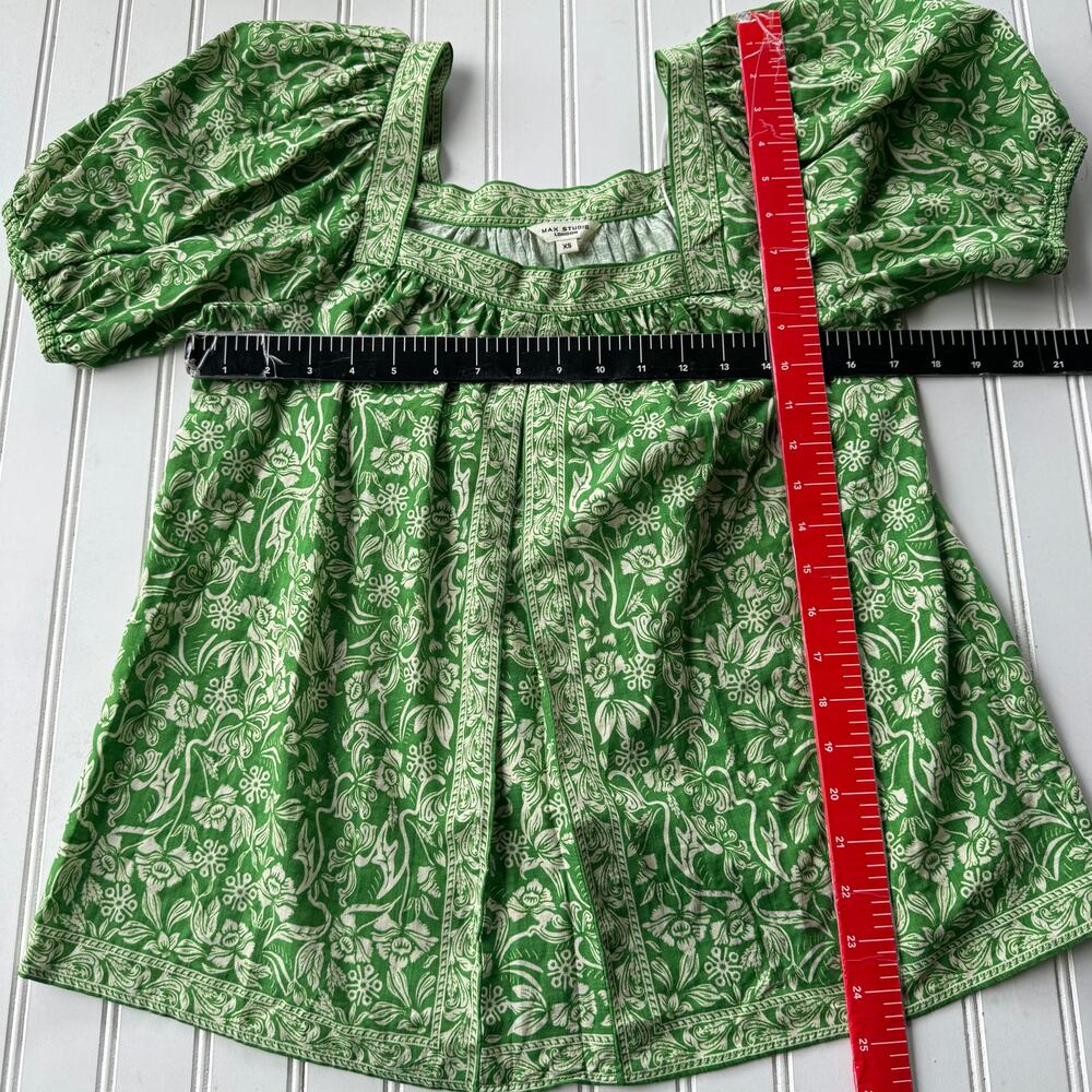 Max Studio green and white floral print blouse features balloon sleeves size XS - Picture 9 of 10